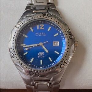 Fossil Blue Dial Silver Watch